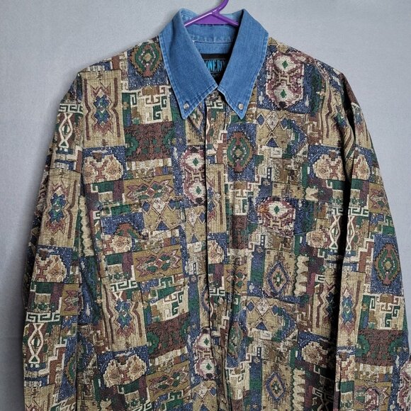 Lone Roo Men's Size XL Southwestern Outdoor Button Up Long Sleeve Cowboy Shirt - Picture 2 of 4